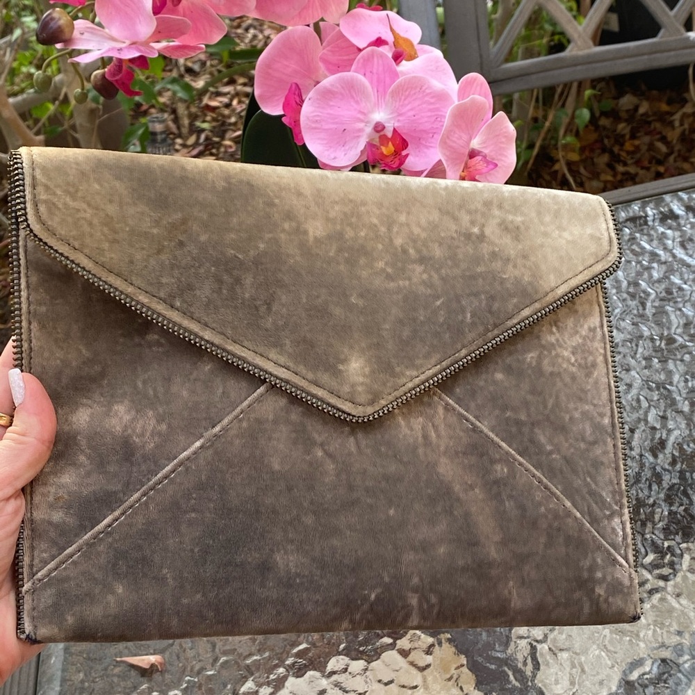 Rebecca Minkoff Green Grey Velvet Envelope Clutch - Picture 12 of 12
